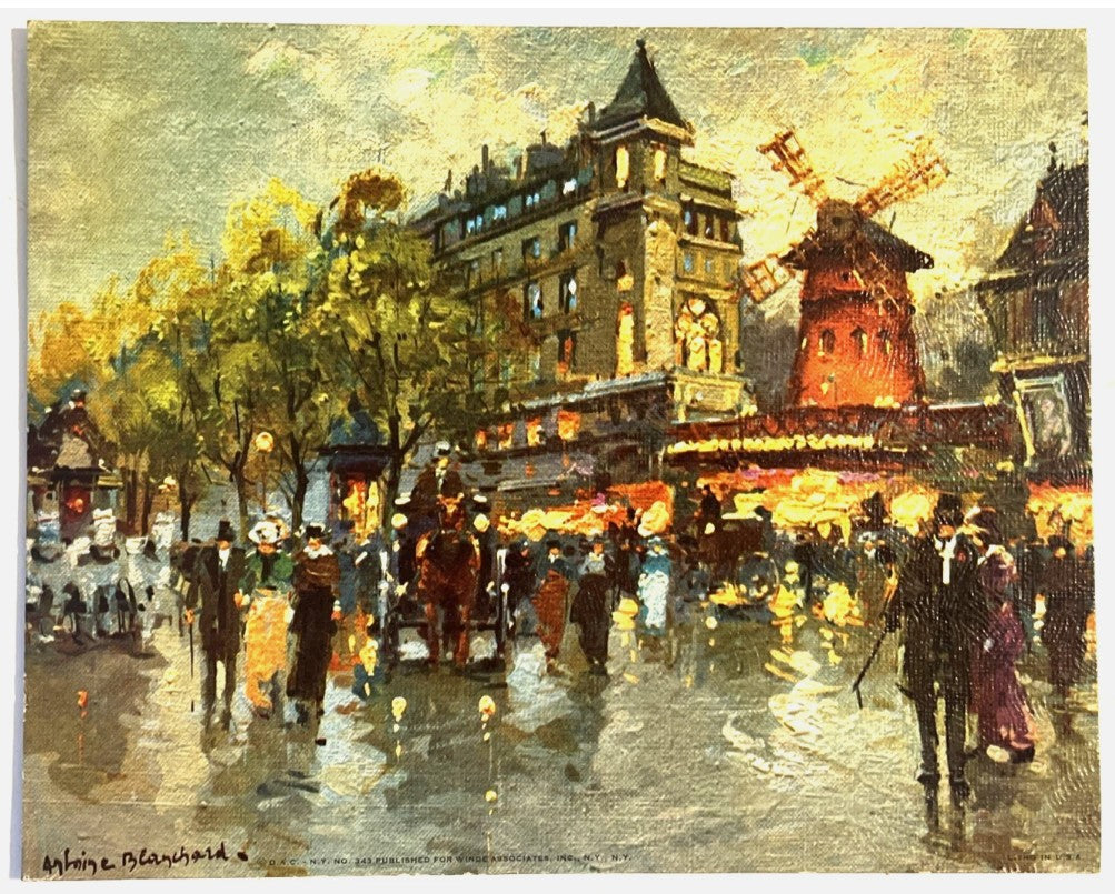 Vintage Moulin Rouge Print by Antoine Blanchard – Paris Street Scene 10.75x14