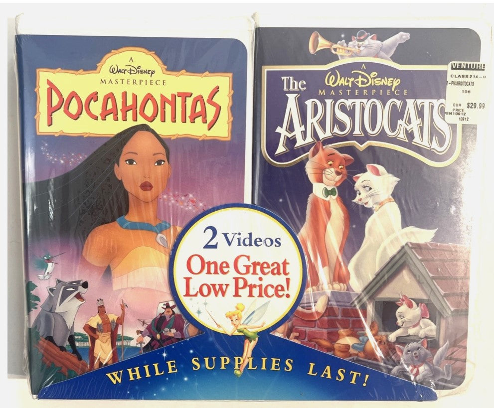 Disney VHS 2-Pack — Pocahontas & The Aristocats (Factory Sealed, Masterpiece Collection, 1990s)