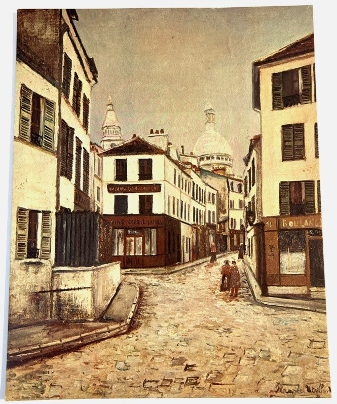 1967 Encore Art Lithograph – Paris Montmartre Street Scene (14x11) Vintage Decor
