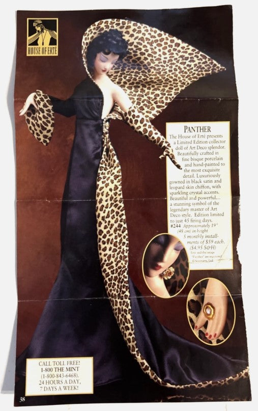 House of Erté “Panther” Sculpture — Franklin Mint Exclusive 19" Art Deco Doll w/ Flyer (Limited Edition)