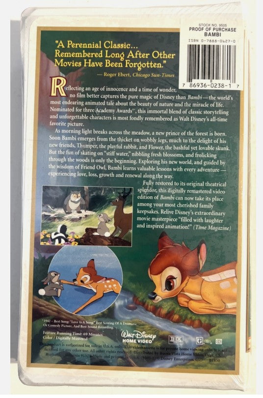 Disney Bambi VHS – 55th Anniversary Masterpiece Edition (1997) – Factory Sealed, THX Certified