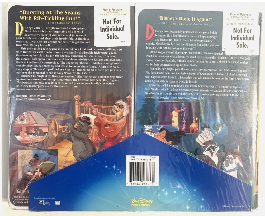 Disney VHS 2-Pack — Pocahontas & The Aristocats (Factory Sealed, Masterpiece Collection, 1990s)