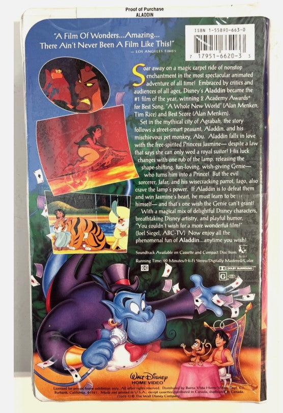 Disney’s Aladdin VHS — Black Diamond Classic (Factory Sealed, 1993, Venture Sticker)