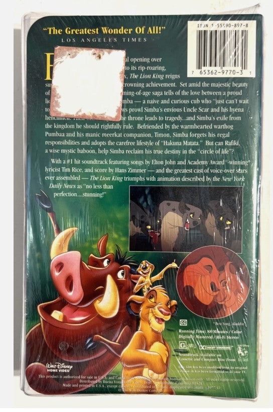 Disney’s The Lion King VHS — Masterpiece Collection (Factory Sealed, 1995, Vintage Classic)