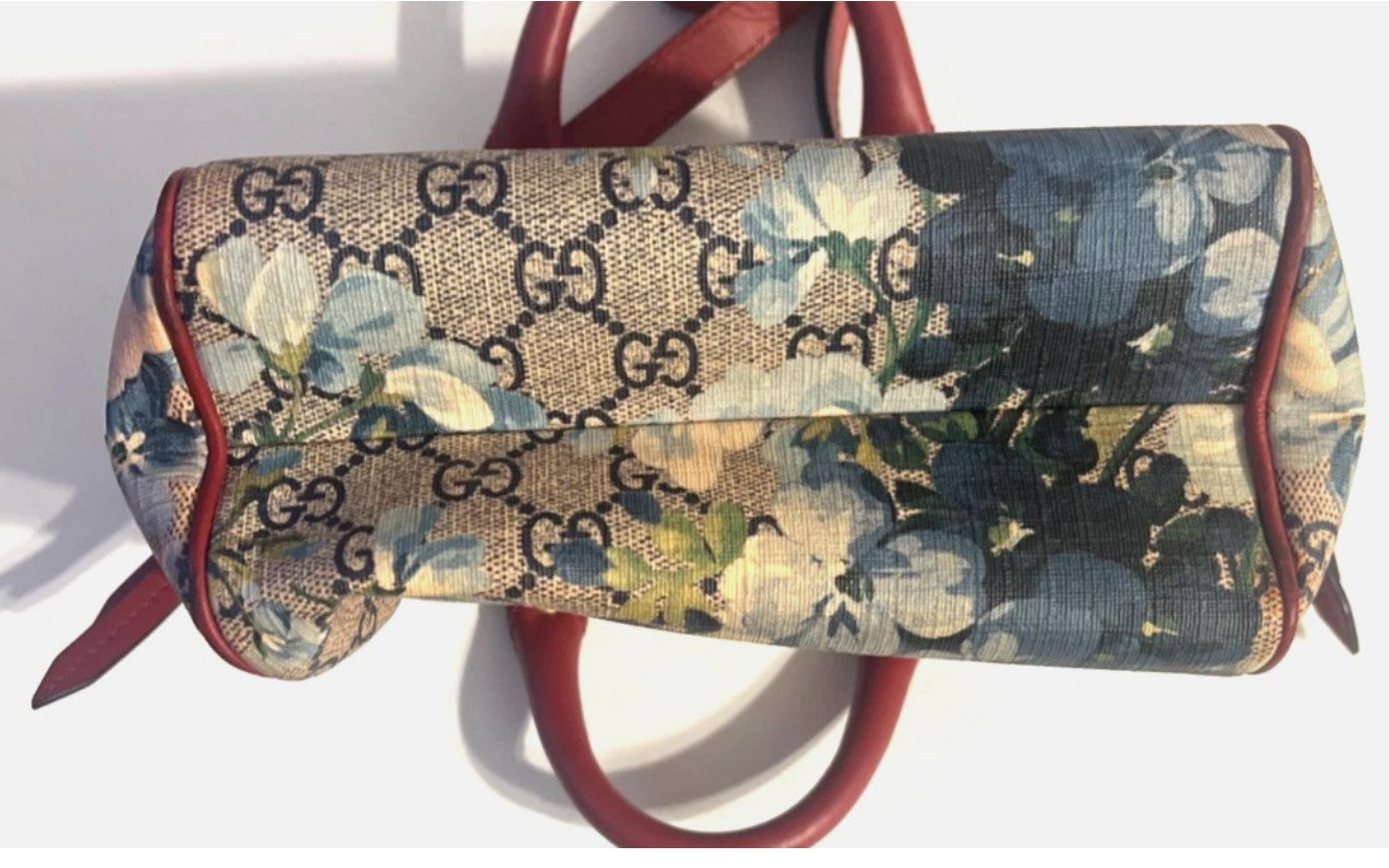 Gucci Blooms GG Supreme Boston Bag – Red Leather Trim – Authentic – EUC