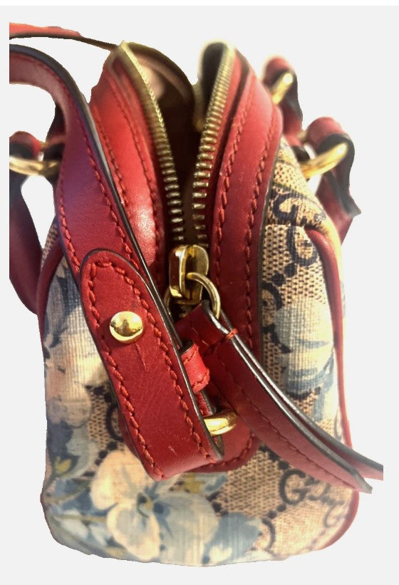 Gucci Blooms GG Supreme Boston Bag – Red Leather Trim – Authentic – EUC